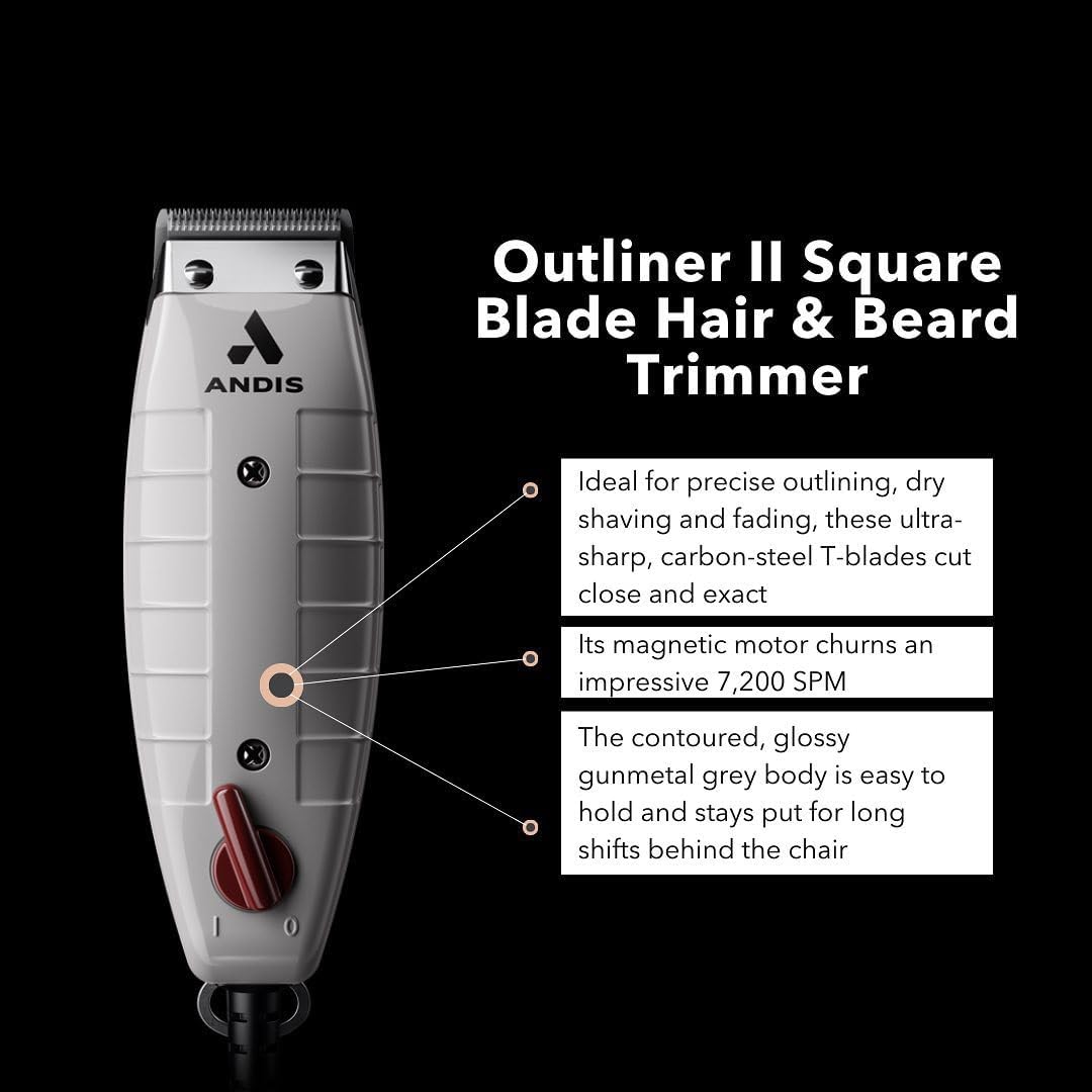 Andis Professional Outliner II Beard Trimmer - Square Blade, Carbon Steel - Grey