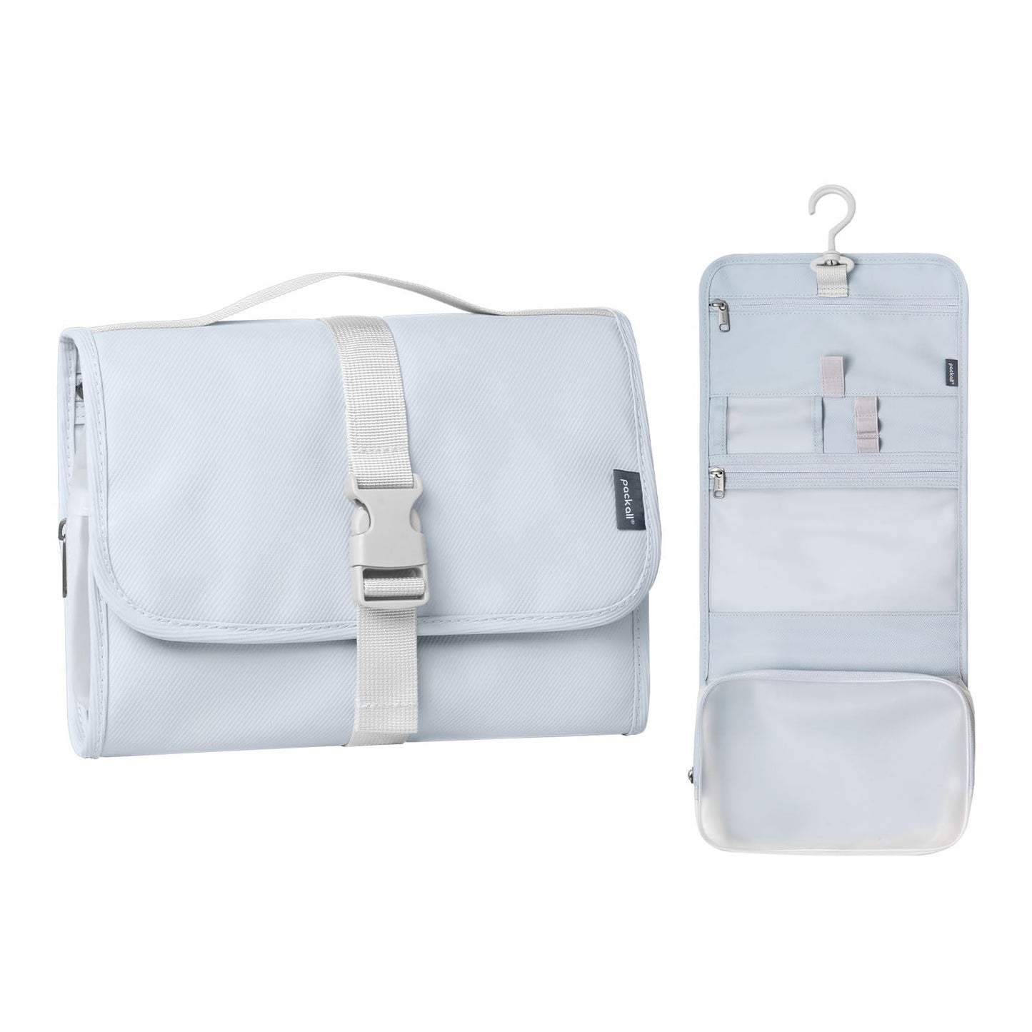 pack all Hanging Travel Toiletry Bag, Foldable Cosmetic Bag with Multiple Compartments, Water-Resistant Makeup Bag for Toiletries, Accessories (Light Blue)
