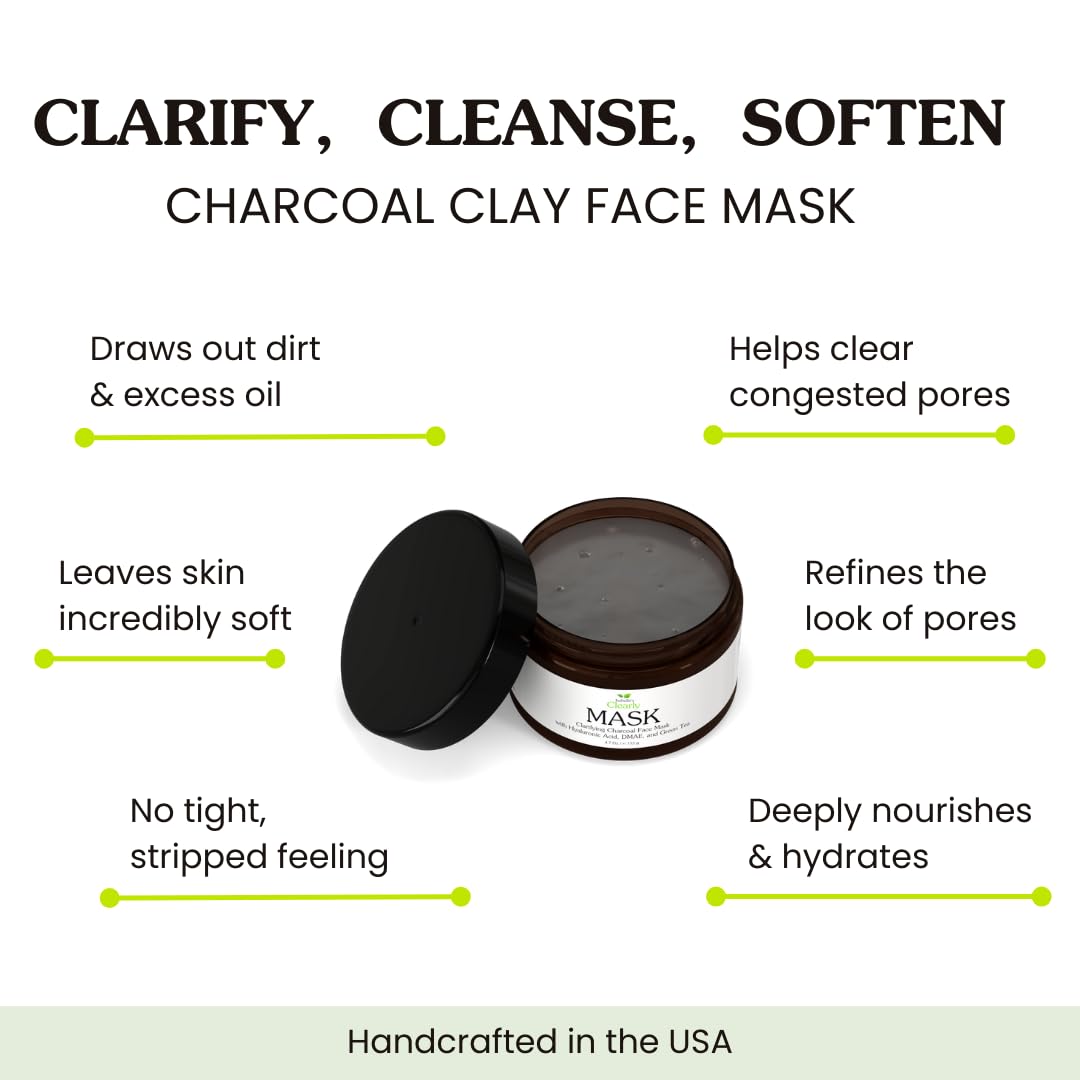 Isabella's Clearly MASK, Deep Pore Cleansing Charcoal Face Mask with Anti Ageing Hyaluronic Acid | Natural Skin Care for Wrinkles, Blackheads, Large Pores, Acne | Includes Applicator Brush