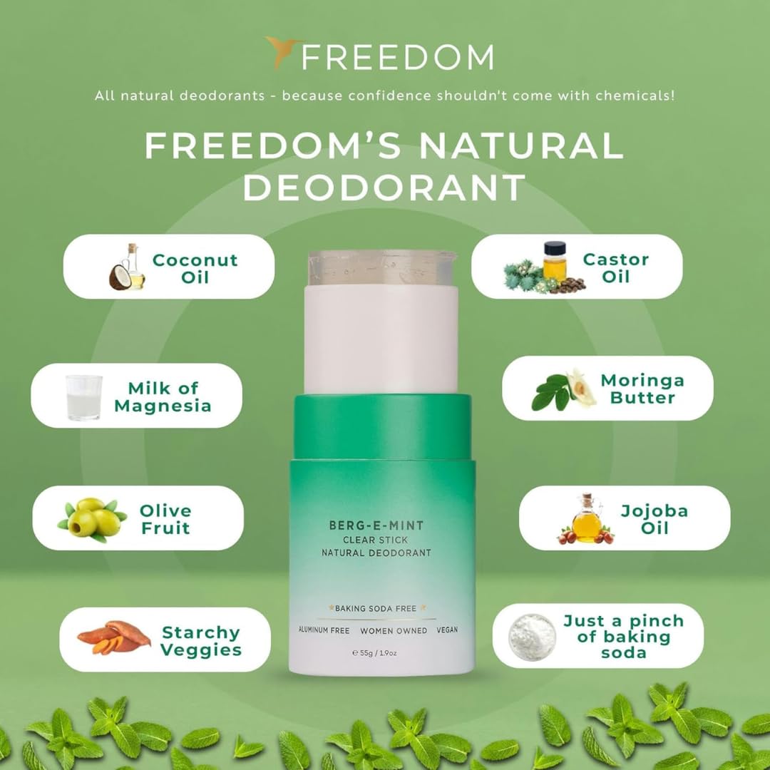 Freedom Natural Deodorant for Women & Men with 24-Hour Odor Protection, Paper Tube Packaging - Natural Ingredients - Aluminum & Plastic Free, Bergamot Mint, 1.9oz (2-Pack)