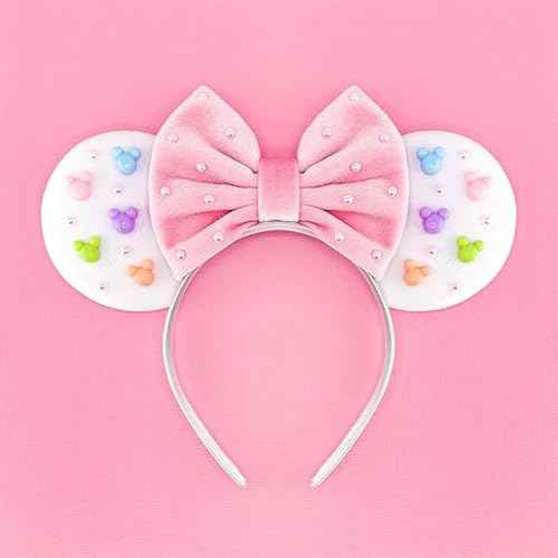 JIAHANG Velvet Mouse Ears Headband with Beads, Velour Hair Bow Hairband, Party Decoration Headwear Hair Accessories for Women Girls