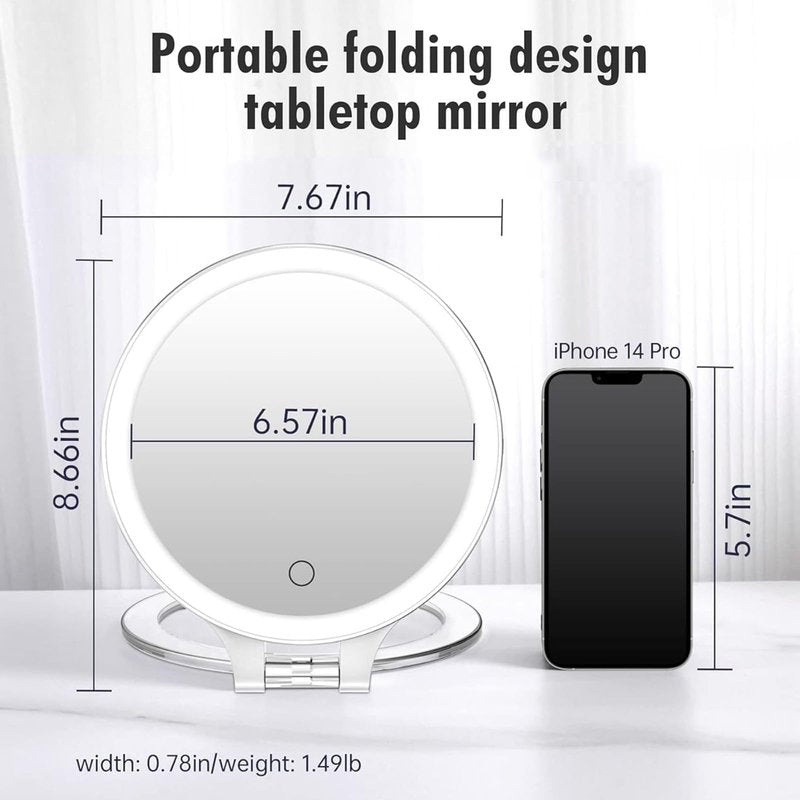 FASCINATE Travel 30X Magnifying Mirror with Light, Lighted Makeup Mirror Double Sided Magnification with 3 Color Setting & Stepless Dimming, Adjustable Rotation Rechargeable LED Vanity Mirror