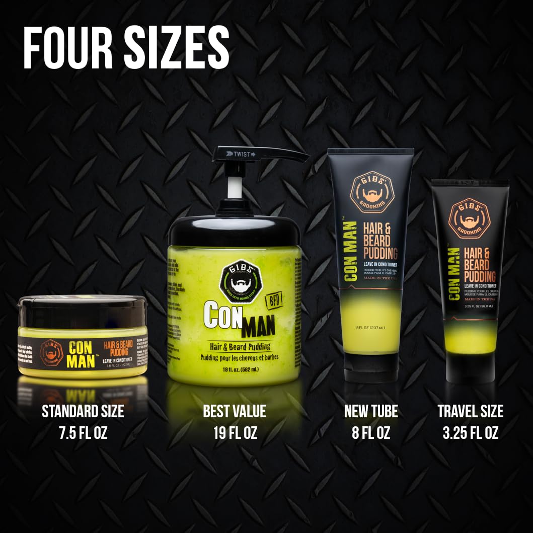 GIBS Con Man Hair & Beard Pudding - Leave-In Conditioner & Curl Definer | Moisturizing Formula
