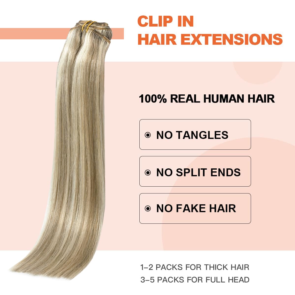 UGOTRAYS Clip in Hair Extensions Real Human Hair - 15 inch 70g Ash Blonde Mixed Bleach Blonde Straight 7pcs Double Weft - 100% Remy Human Hair Extensions #18p613 15inches