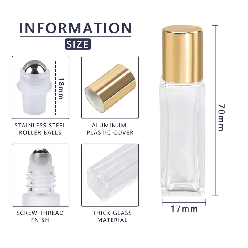 wifreo 20 PCS Essential Oil Roller Bottles, Clear Thick Glass Roller Bottles 5 ml for Essential Oils Roll on (4 Funnels, 5 Dropper)