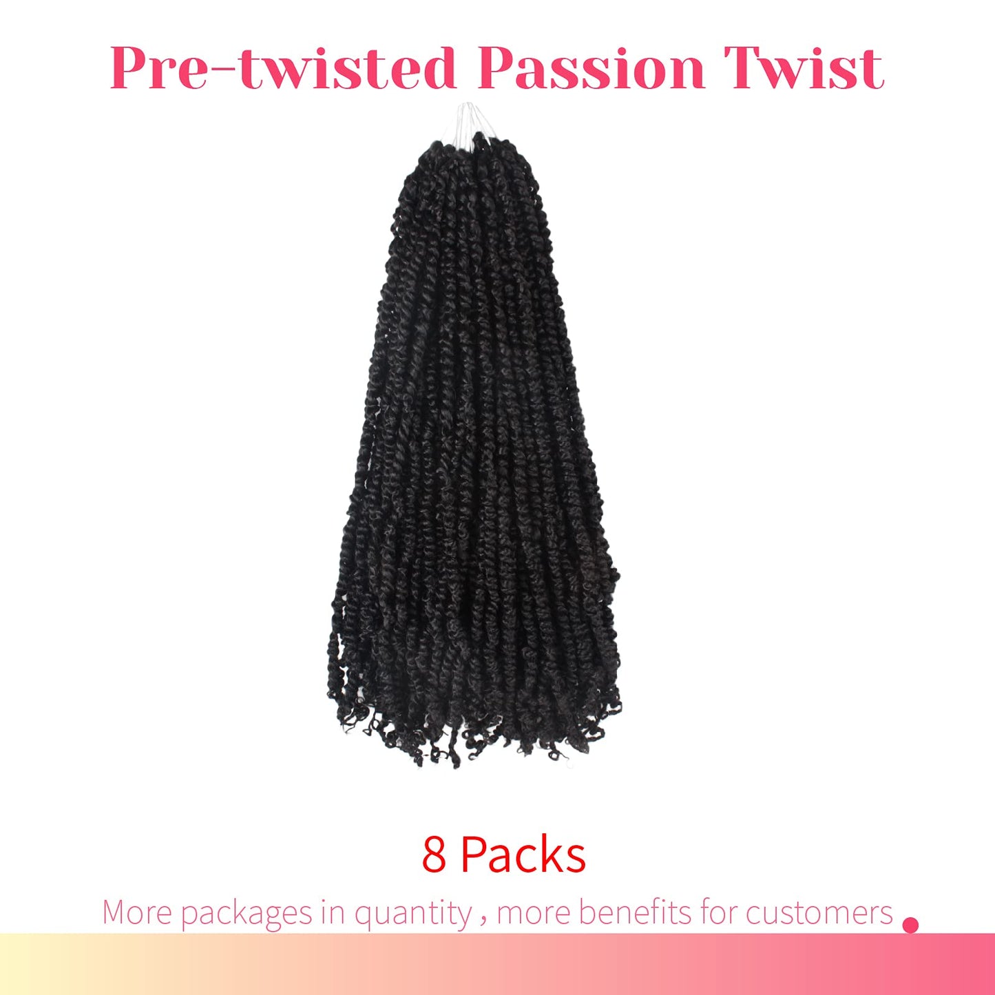 BOHOBABE Pre-twisted Passion Twist Crochet Hair 24 Inch Pre-looped Long Crochet Braiding Hair 8 Packs Soft Bohemian Twists (1B)