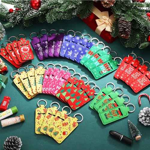 50 Pcs Christmas Lipstick Holder Keychain Xmas Lip Balm Lip Gloss Lipstick Holder Keychain Christmas Stocking Stuffer