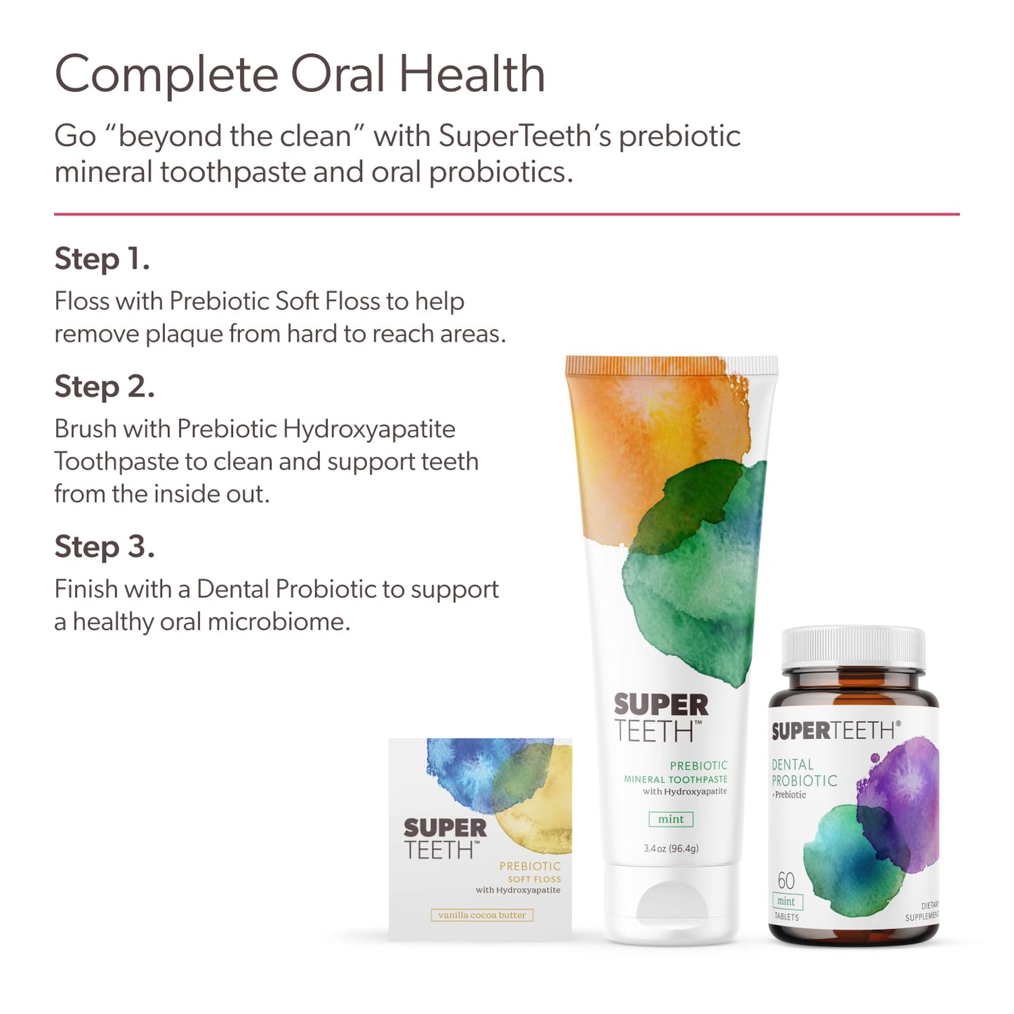 SuperTeeth Oral Probiotics for Mouth Bad Breath & Cavities, Oral Defense Dental Probiotic to Support Healthy Teeth & Gums, Lactobacillus Reuteri Chewable for Kids & Adults, 60 Strawberry Tablets