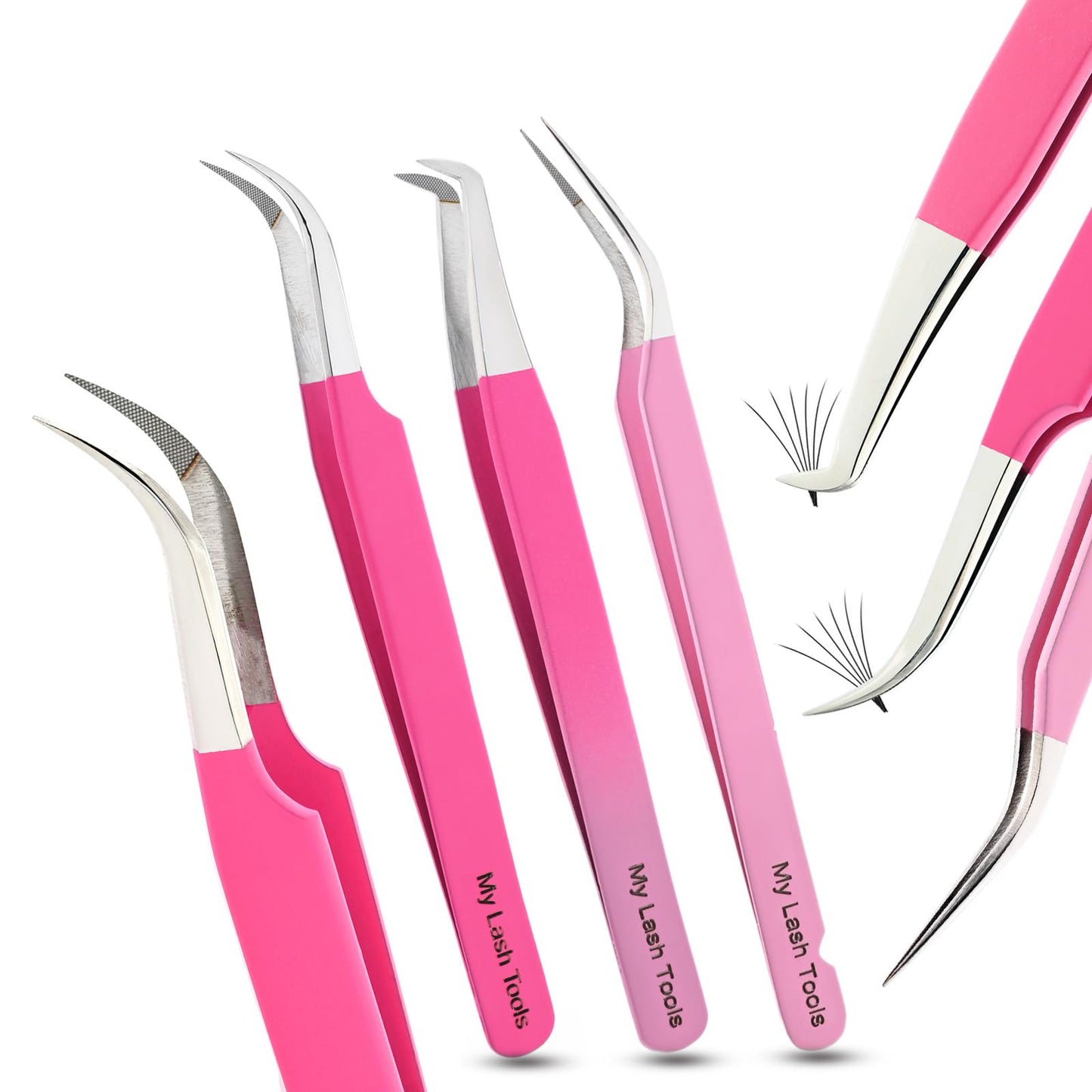 3pcs Micro Grip Lash Tweezers Set – Curved Classic, Boot Volume & Lightweight Isolation for Eyelash Extensions, Stainless Steel, Non-Slip, Professional Fiber Tip Tweezer Application Kit