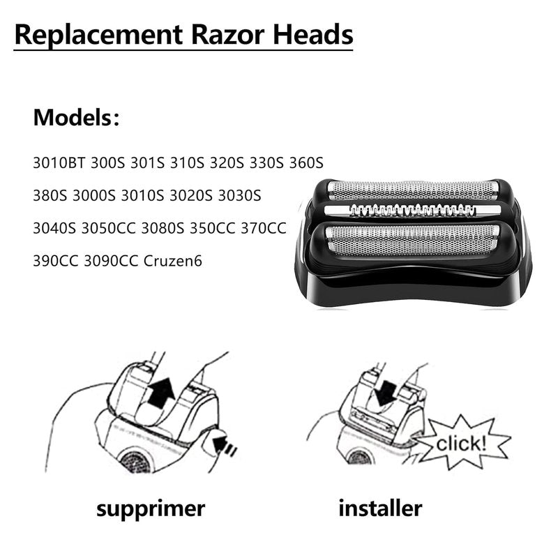 Braun 21B Replacement Head | Wet & Dry Foil & Cutter for Braun Series 3 Electric Shavers - Compatible with S3, 300s, 310s, 3010s, 3040s, 5409, 340s-4
