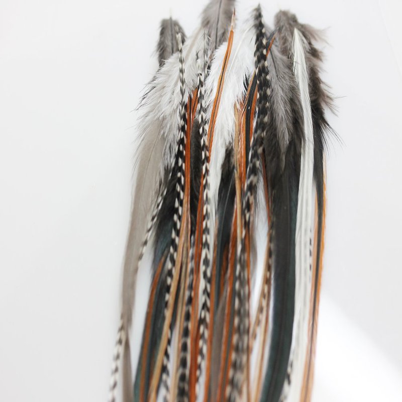 Sexy Sparkles Feather Hair Extensions - Natural Beige & Brown Feathers, 25 Individual Loose Feathers, 8-12 Inches, Includes 10 Silicone Micro Beads