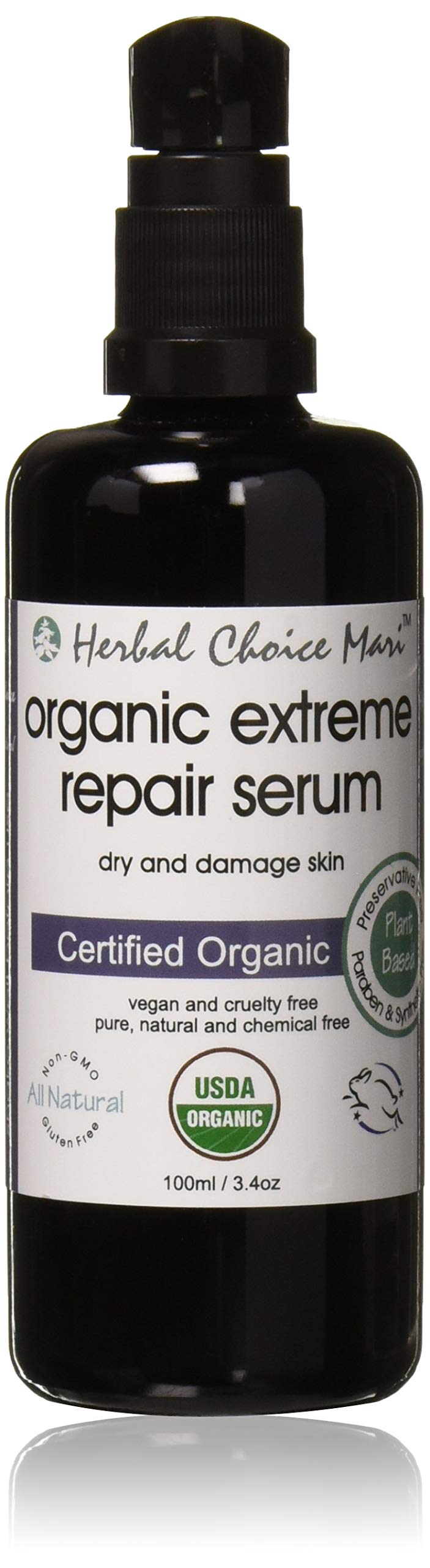 Herbal Choice Mari Organic Extreme Repair Serum, Dry and Damaged Skin; 3.4floz UV Glass