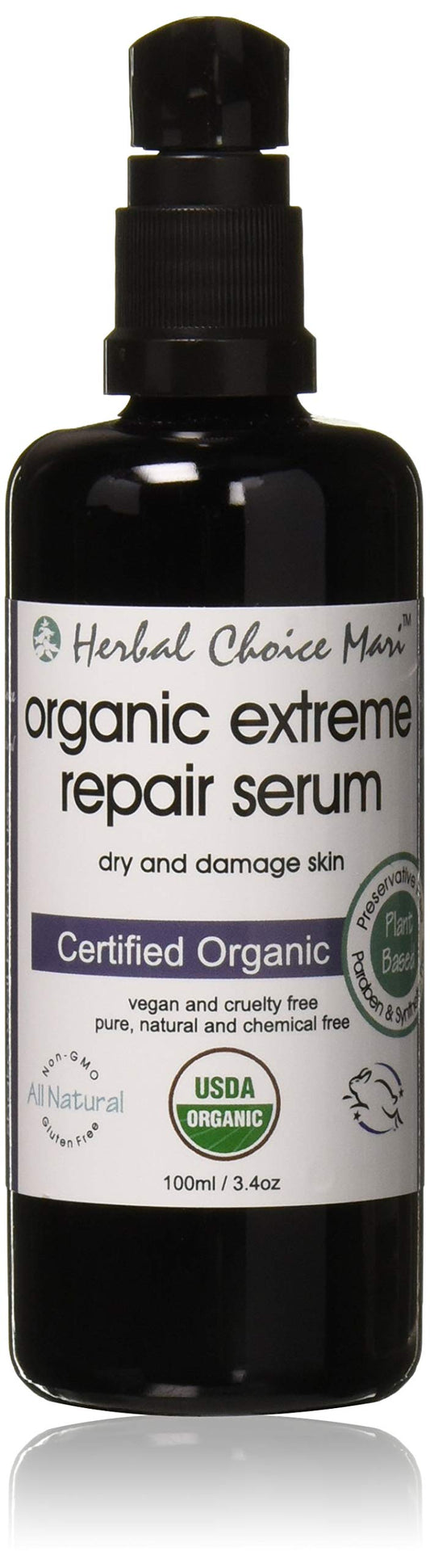 Herbal Choice Mari Organic Extreme Repair Serum, Dry and Damaged Skin; 3.4floz UV Glass