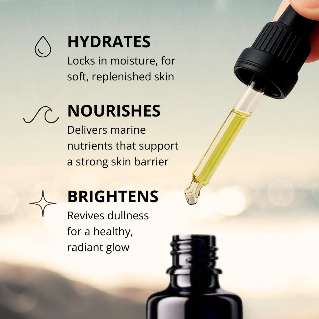 KelpGlow Facial Oil with Kelp Extract - Signature Citrus - Nourishing Face Oil for Glowing Skin - Clean & Natural Ingredients, Non-Greasy Formula - 10ml/0.34oz
