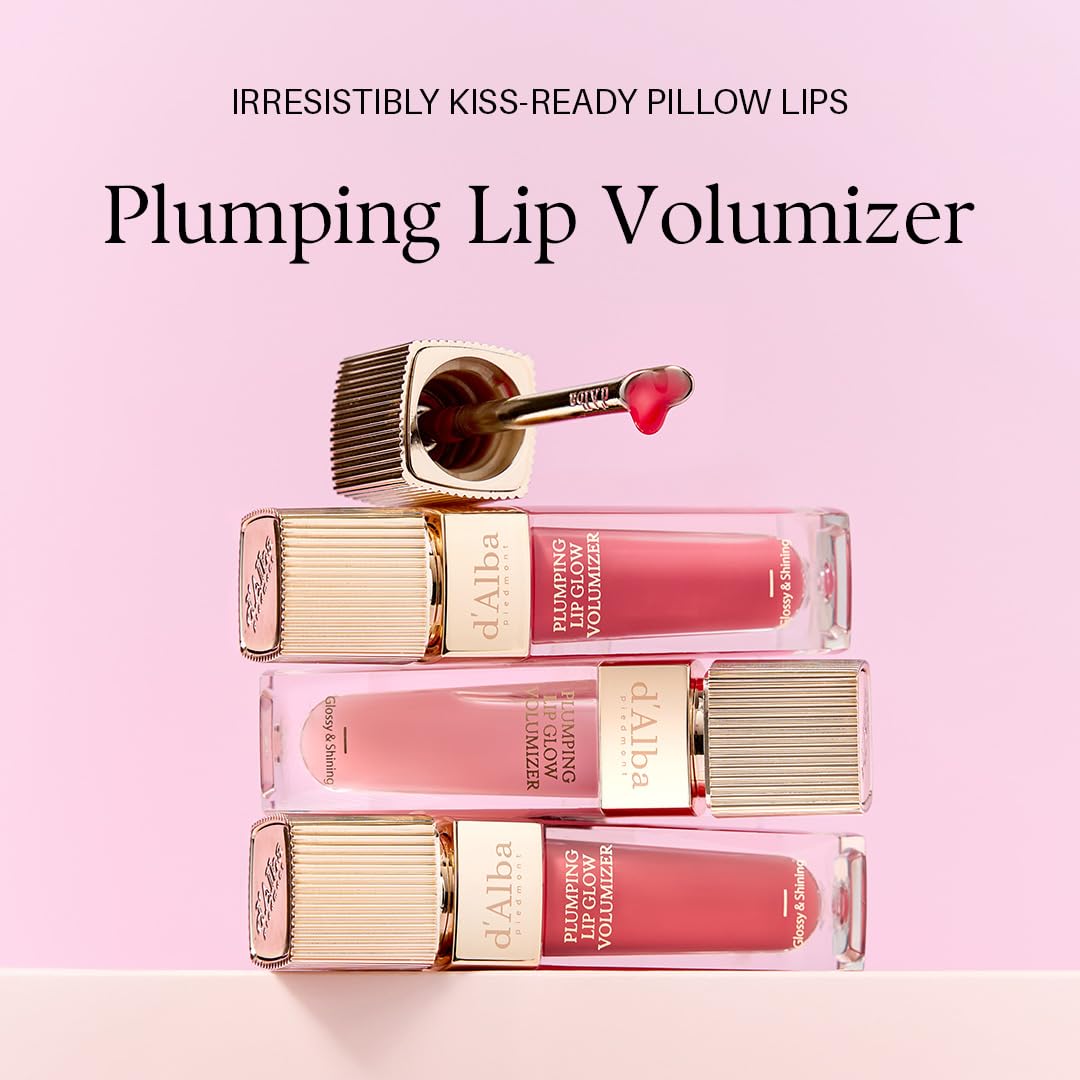 d'alba Piedmont Lip Glow Mood Volumizer, Hydrating Lip Gloss with Vegan Ceramide & Vitamin C & E, Fuller Lips, Volumizing Lip Gloss, Glowy Finish, Posh Rose (4 Colors) (0.17 fl oz.)