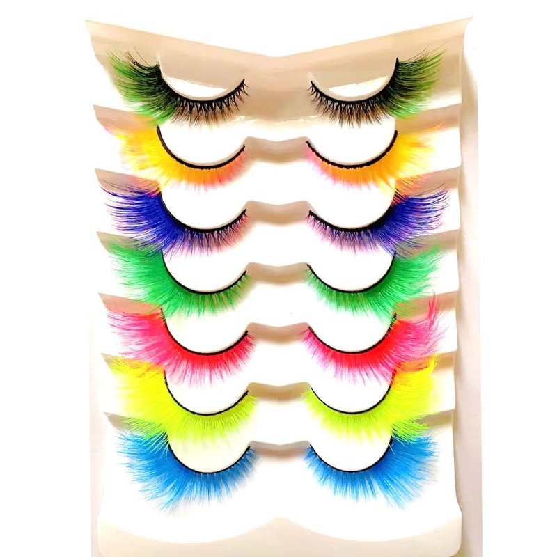 Ombre Colored Cat Eye Eyelashes - Fluffy Wispy Faux Mink Lashes for Halloween Cosplay | 7 Pairs