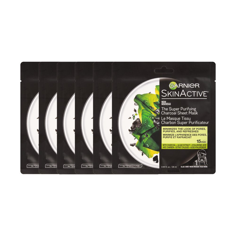 Garnier SkinActive Charcoal Sheet Mask - Super Purifying Treatment | 6 Count