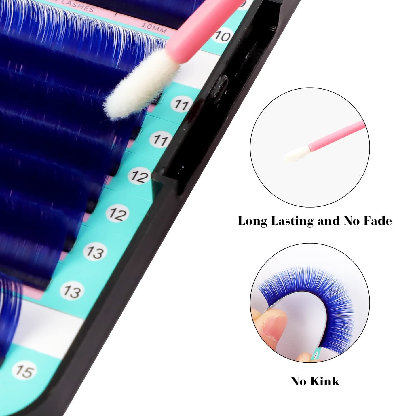 VAVALASH Colored Easy Fan Eyelash Extensions 0.07 C Curl 8-15mm Mixed Tray Blue Self Fanning Lashes 2D-10D Colorful Volume lash extensions（Blue,0.07-C-8-15 Mix）