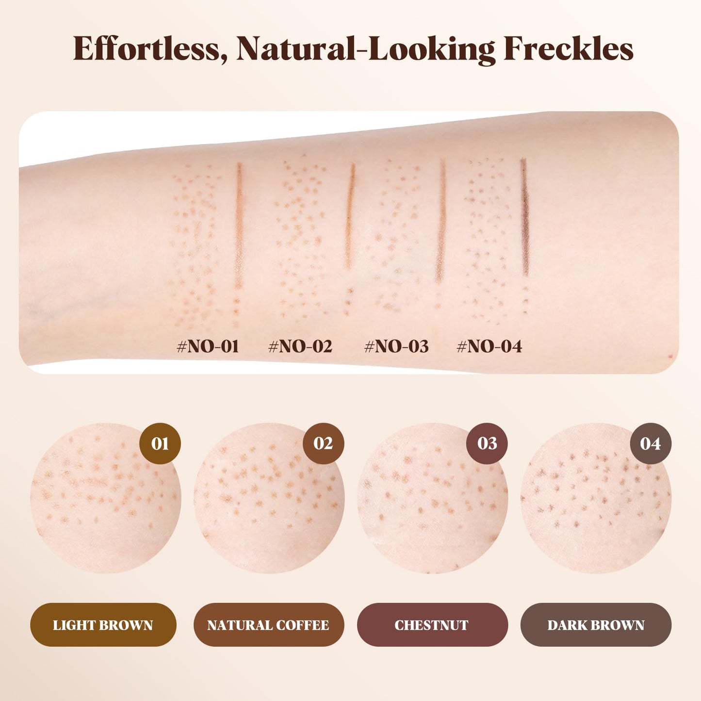 Freckle Pen 4 PCS Set – 4 Colors (Light Brown, Natural Coffee, Chestnut, Dark Brown) for Natural Looking Fake Freckles – Waterproof, Long Lasting Faux Freckles Makeup Tool