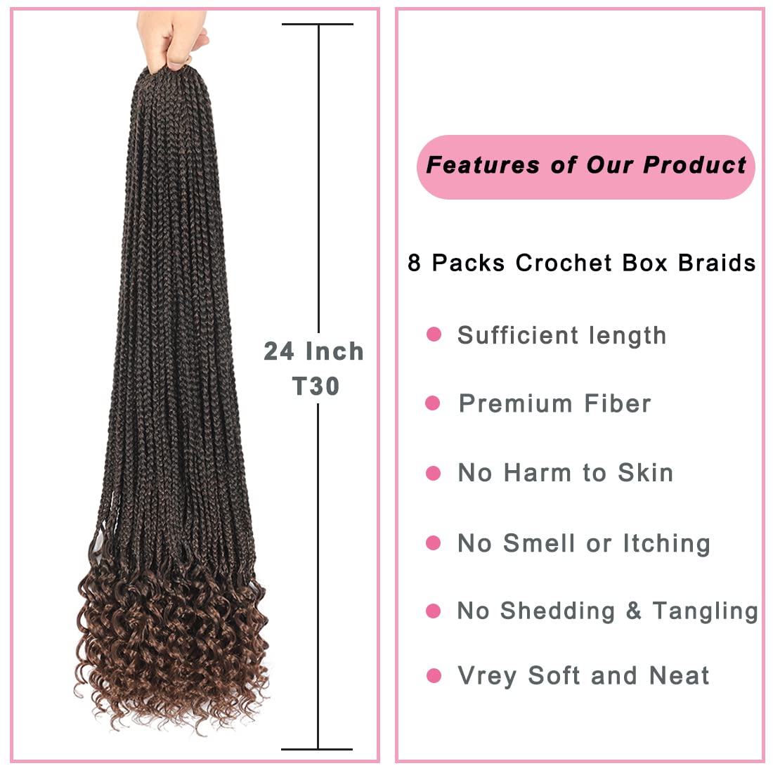 144 Strands Goddess Crochet Box Braids with Curly Ends 24 Inch Pre Looped Box Braids Crochet Hair 8 Packs Curly Crochet Braids for Black Women