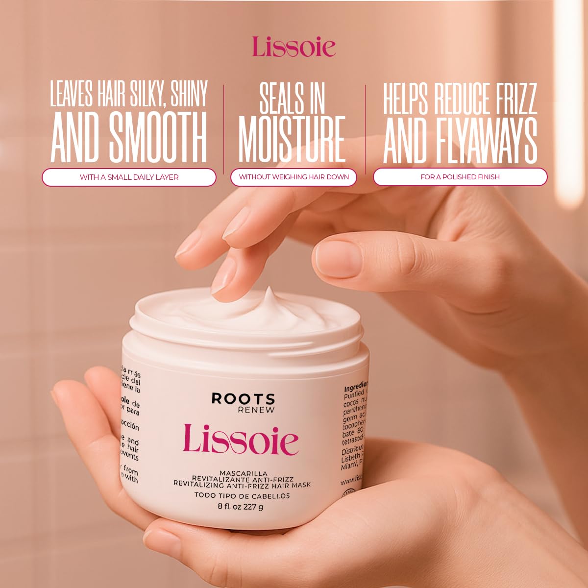 Lissoie Revitalizing Anti-Frizz Hair Mask 8 fl oz | Deep Conditioner for Dry Damaged Color-Treated Hair | Collagen, Keratin & Coconut Oil | UV Shield | Sulfate-Free, Paraben-Free, Cruelty-Free
