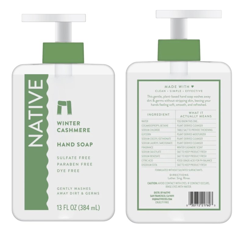 Native Holiday Hand Soap Set, Sugar Cookie and Winter Cashmere Scents, 13 Fl Oz Each, Sulfate-Free, 2-Pack