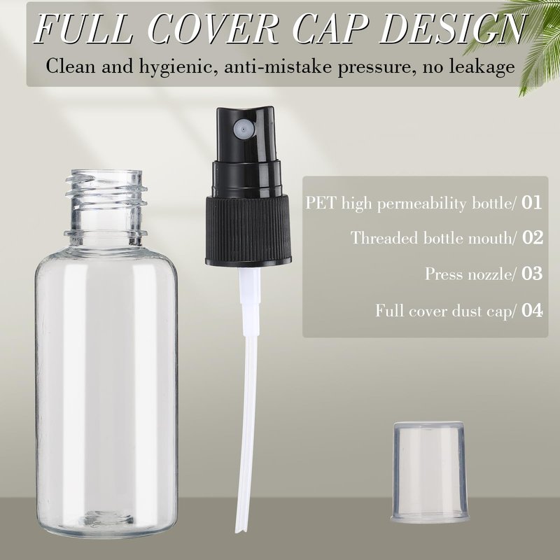 Maxcheck 100 Pcs Mini Clear Spray Bottles 1 oz Plastic Empty Travel Bottle Fine Mist Small Spray Containers with 5 Pcs Funnels Refillable Liquid Travel Container for Perfume Skin Toner (Black)