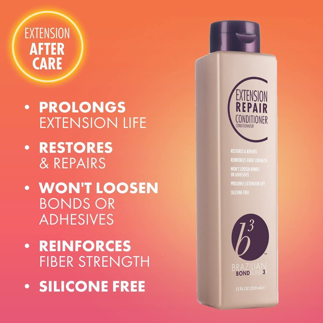 B3 BRAZILIAN BONDBUILDER Extension Repair Conditioner for Natural Hair and Extensions - Replenishes and Restores Dry, Damaged Hair, Paraben-Free, 12 Fl Oz.