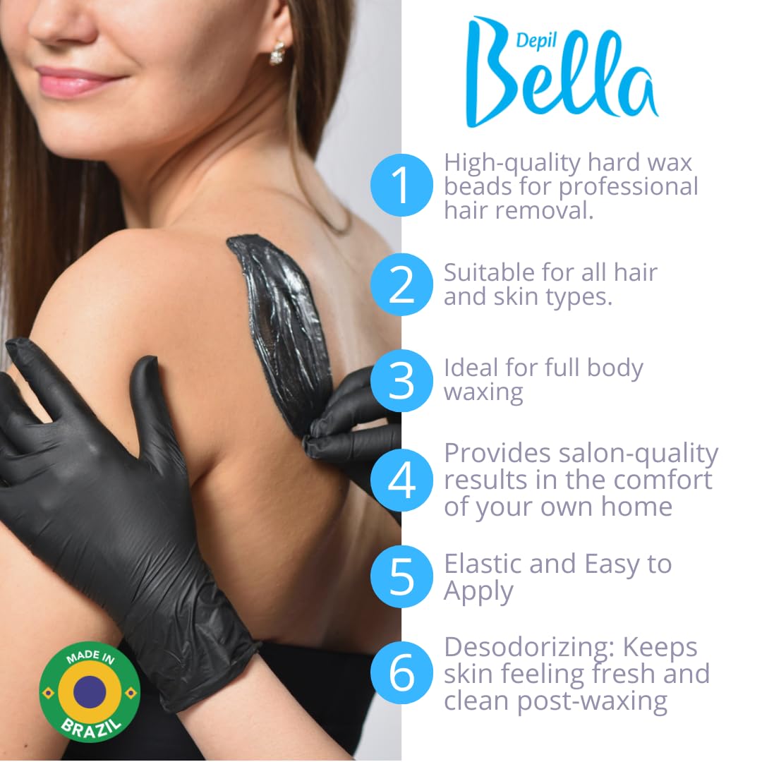 Depil Bella Black Elastic Confetti Hard Wax Beads - Low Melting, Deodorizing Formula for Smooth Hair Removal | Perfect for Thick and Coarse Hair, 2.2 lbs