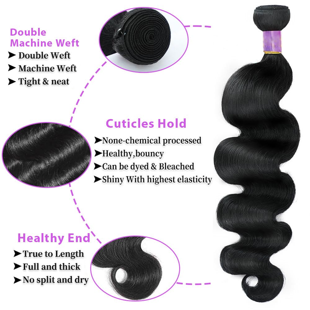 100% Unprocessed Brazilian Virgin Human Hair 12A Body Wave Bundles Human Hair 1 Bundle Human Hair Extensions 20 Inch Natural Black