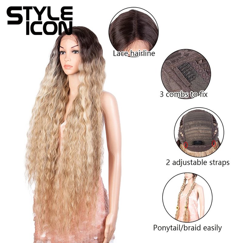 Style Icon 41" Lace Front Wigs Long Wavy Synthetic Wigs with Baby Hair Half Hand Tied 130% Density Wigs (41 Inches, TTHL6/23B/613F)