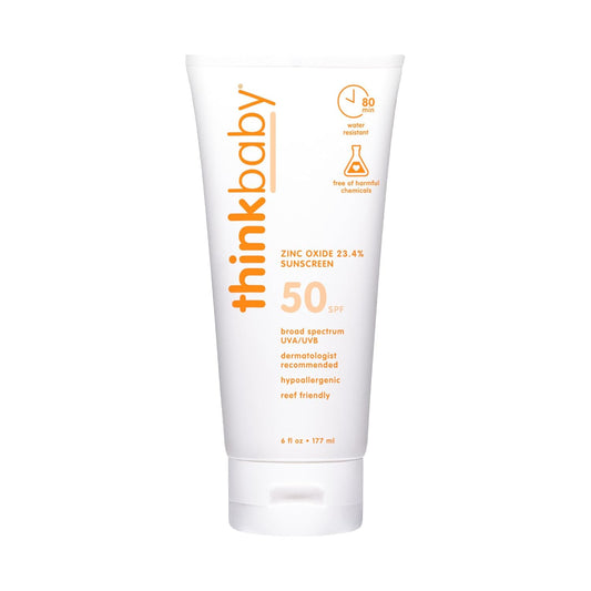 Thinkbaby SPF 50+ Baby Sunscreen | Natural Mineral Sun Cream - Water Resistant, Broad Spectrum UVA/UVB Protection, 6 Oz.