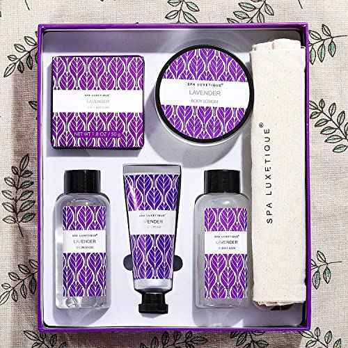 Spa Luxetique Lavender Spa Set, Bath Set for Women Gift, Relaxing Home Spa Kits Includes Body Lotion, Shower Gel, Bubble Bath, Hand Cream, Birthday Gifts for Women,Mothers Day Gifts