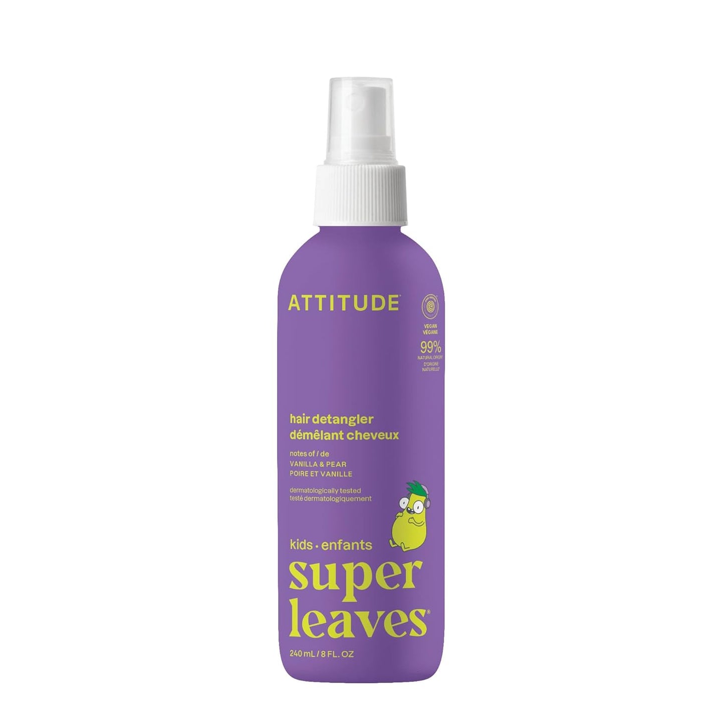 ATTITUDE Rinse-Free Hair Detangler for Kids - Vegan, Plant-Based Formula | Vanilla & Pear, 8 Fl Oz