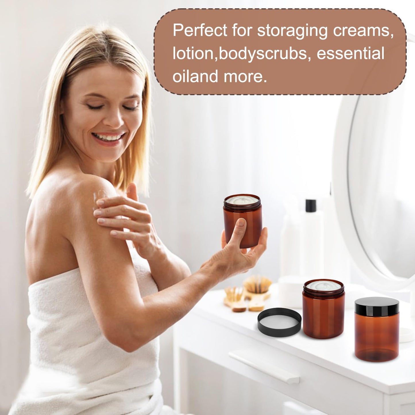 47 Packs 8 oz Plastic Jars with Black Lids, 8 oz Cosmetic Containers jars with Wide-Mouth for beads, rhinestones, sequins Cosmetics, Lotion, Cream, Ointments and More by KUKLIPJIM. (Brown)