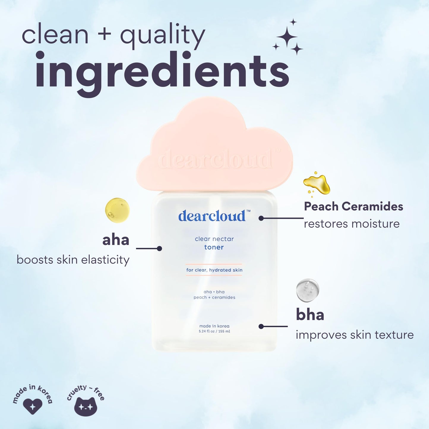 dearcloud Clear Nectar Toner – Exfoliating Korean Toner (5.24 oz)