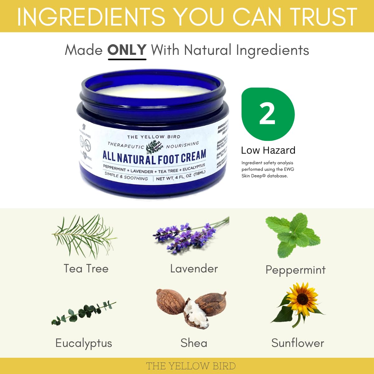 All Natural Foot Cream for Cracked Heels & Dry Feet – USA Made Organic Foot Balm for Callus Softening – Hydrating Foot Care Moisturizer with Peppermint, Tea Tree, Lavender & Eucalyptus
