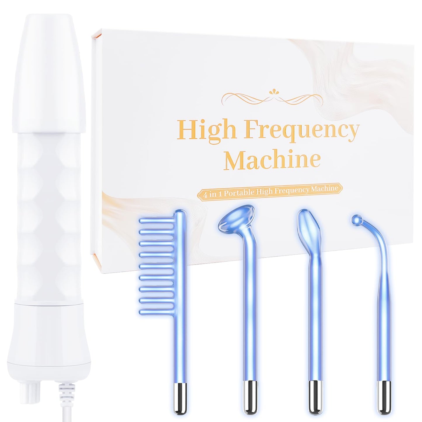 High Frequency Facial Wand - Uaike Portable Handheld Blue High Frequency Skin Facial Machine at Home - Skin Face Wand Device with 4 Different Blue Glass Tubes