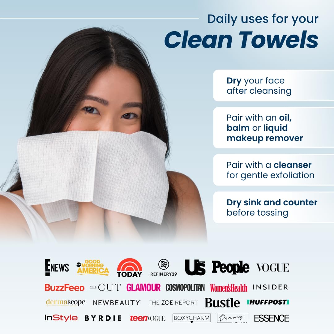 Clean Skin Club Clean Towels®, 100% USDA Biobased Face Towel, Disposable Face Towelette, Eczema Association Accepted, Makeup Remover Dry Wipes, Ultra Soft, 25 ct per pack, 4 Packs, 100 Ct Total