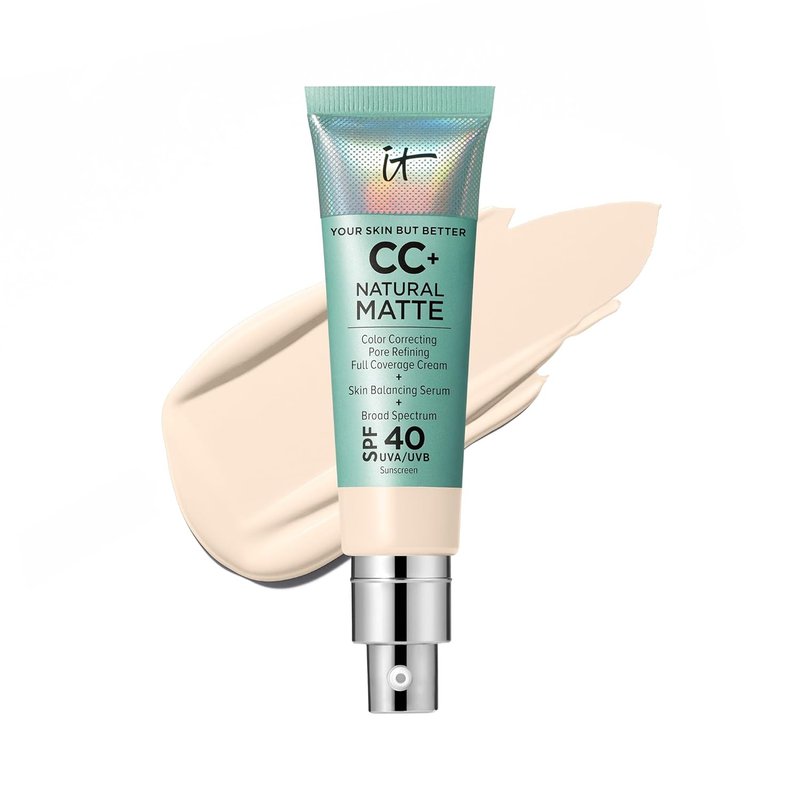 IT Cosmetics CC+ Cream - Natural Matte Foundation with SPF 40 | 16H Shine Control & Pore Refining, 1.08 fl oz