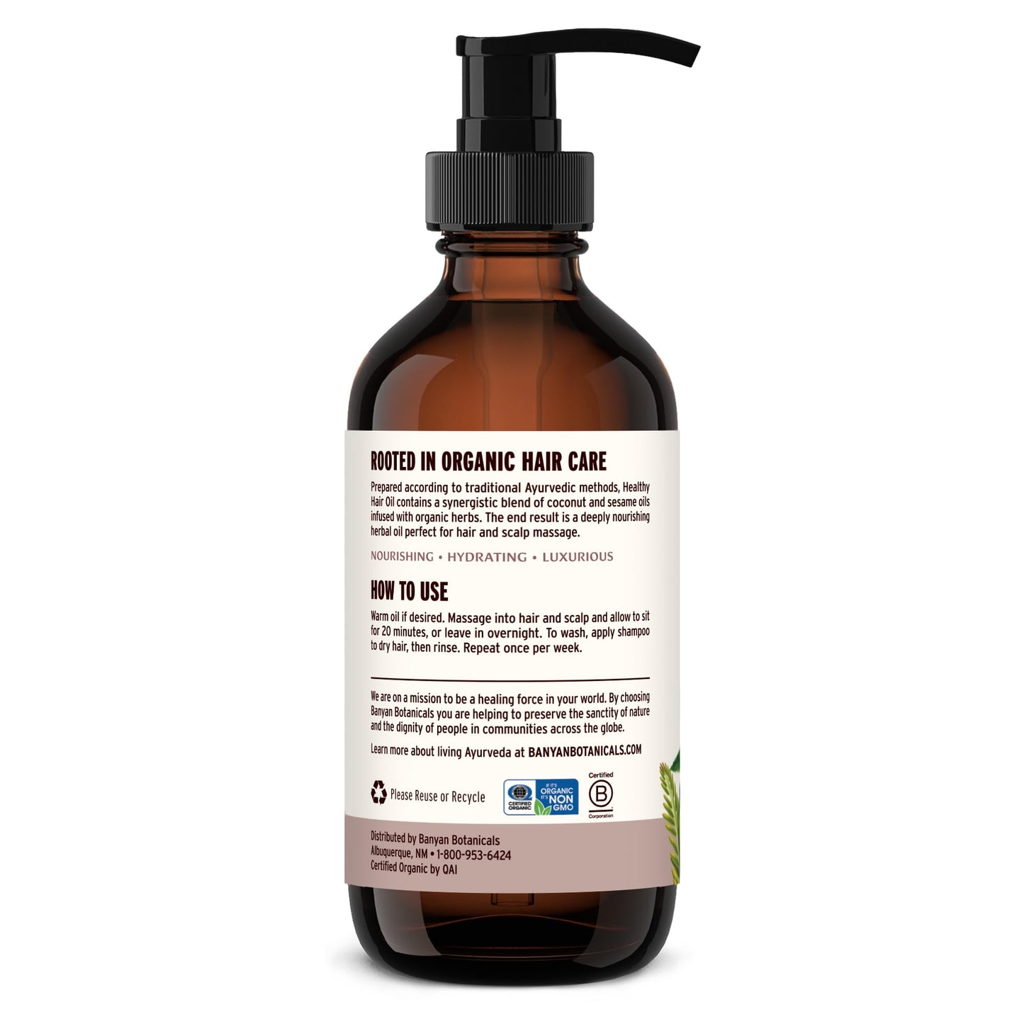 Banyan Botanicals Organic Hair Oil with Bhringaraj & Amla - Ayurvedic Scalp & Hair Care for All Types, Thick & Lustrous Hair - 8 oz, Non-GMO Sustainably Sourced