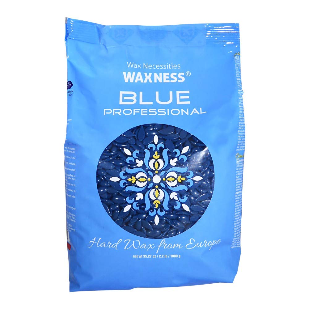 Waxness Film Hard Wax Beads Blue Professional 2.2 lb (1 kg) – Stripless Professional Hard Wax for Coarse Hair, Strong Grip, Smooth Application – Made in Italy