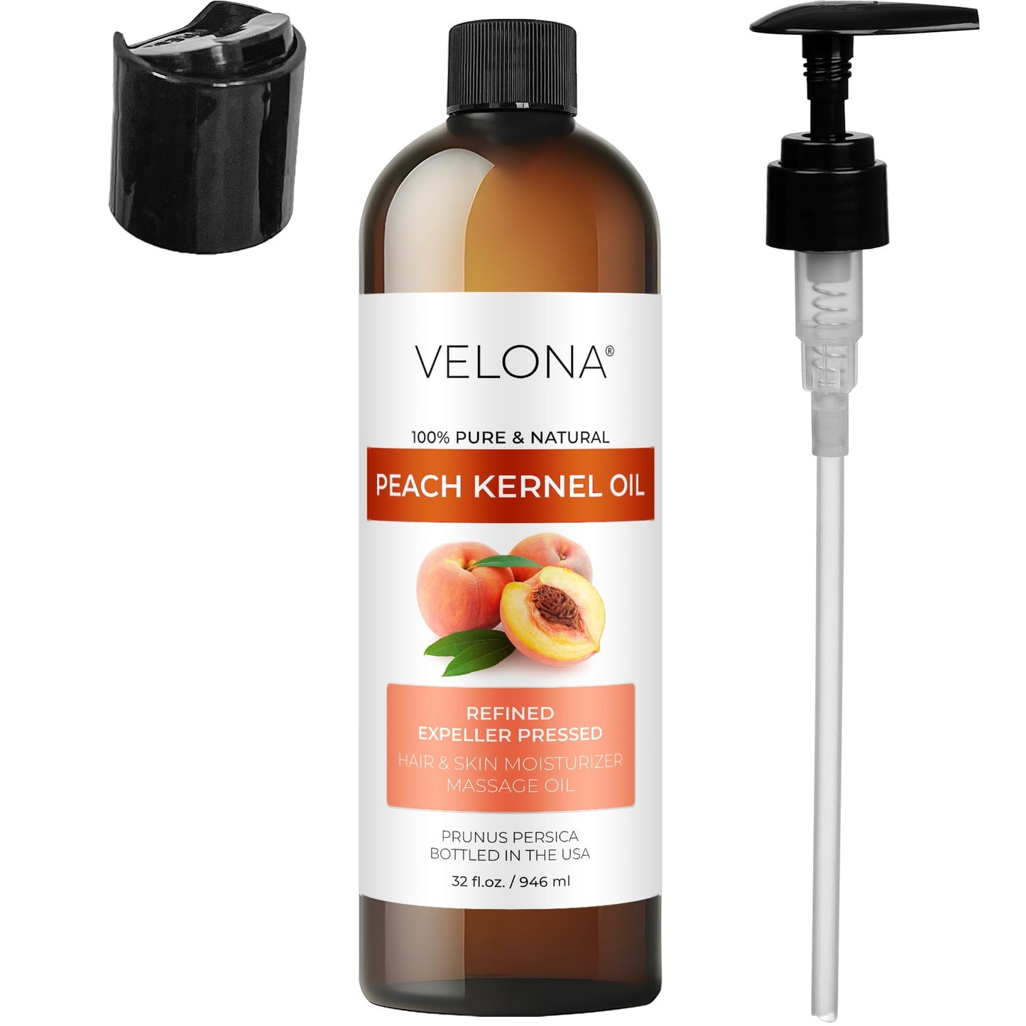 Peach Kernel Oil by Velona - 32 Fl Oz | 100% Pure and Natural Carrier Oil | Refined | Skin, Hair, Body & Face Moisturizing | Use Today - Enjoy Results
