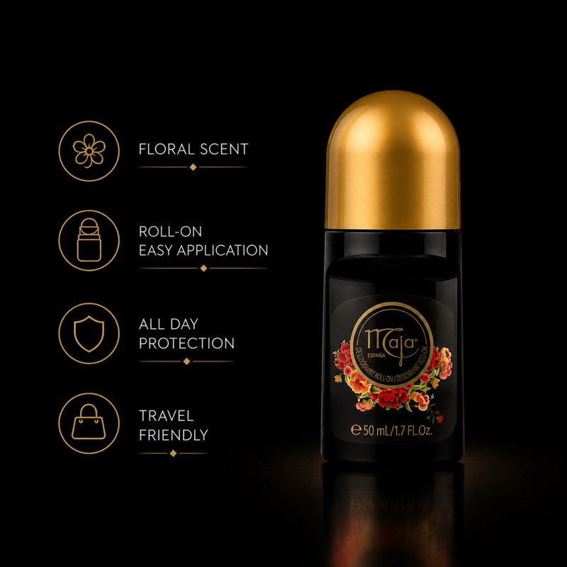 Maja España Roll-On Deodorant for Women 50 mL / 1.7 Fl Oz – Long Lasting Floral Fragrance, Elegant Daily Protection, Quick Dry Roll-On Desodorante Floral Mujer 3 Pack