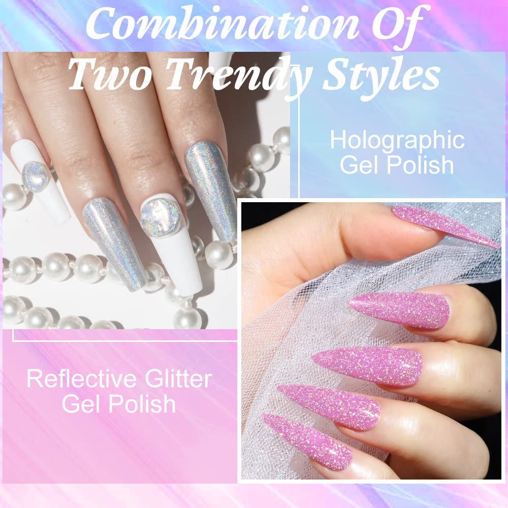 MIZHSE Gel Nail Polish Set - 6 Glitter & 6 Holographic Colors | High Pigment, Soak Off Manicure Art Gift for Women