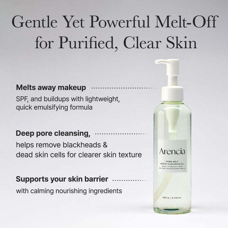 ARENCIA Pore Melt Cleansing Oil - Non-Comedogenic Makeup Remover with Rice Amino Acids & Vitamin E | 6.76 fl oz
