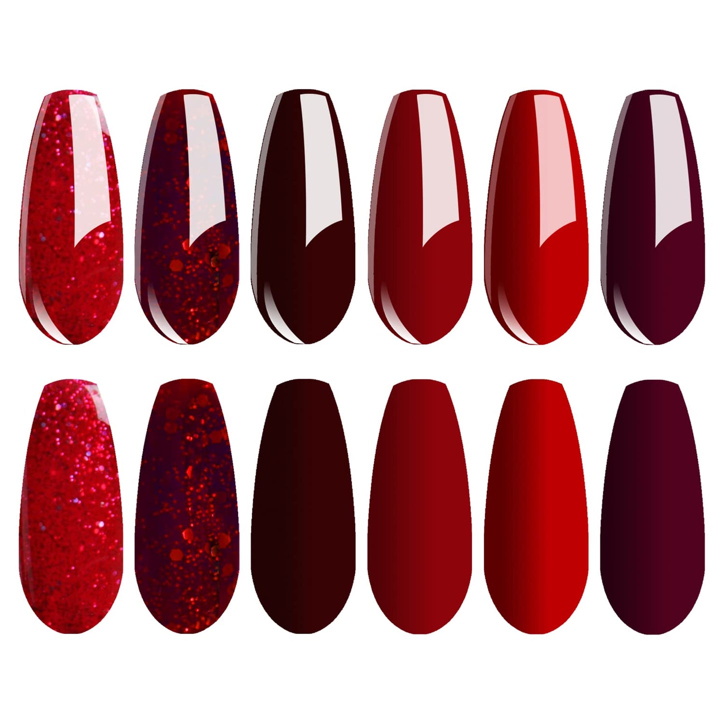Vishine Burgandy Red and Red Glitter Gel Polish Set 6 Colors Long Lasting, Soak Off UV LED Gel 8ml Bottle