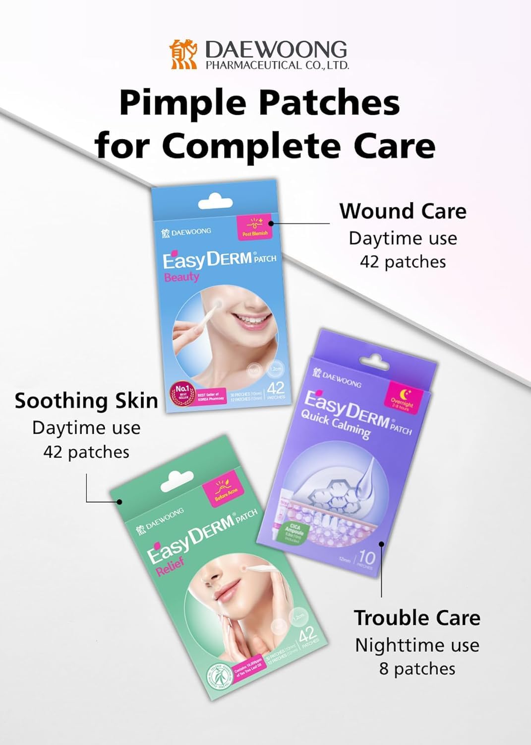 DWEasyDerm EasyDerm Beauty Patch – 3 Packs (42 Patches Each, 126 Total) | Hydrocolloid Acne Patches, Invisible Spot Cover, K-Beauty by Daewoong Pharmaceutical, Summer & Travel Essentials