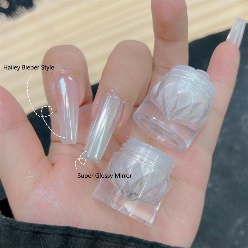 GZMAYUEN 2 Boxes White Pearl Chrome Nail Powder, Moonlight Mirror Effect Metallic Powders Aurora Magic Pearlescent Nail Powder for Manicure Decorations