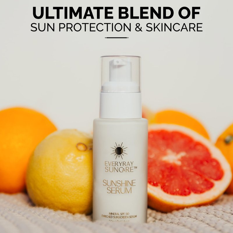 EveryRay Suncare - Sunshine Serum - Enriched Mineral Suncreen Serum - 1.69 fl oz - SPF 50 with skin hydrating squalane and Vitamin C - For All Skin Types and Skin Tones